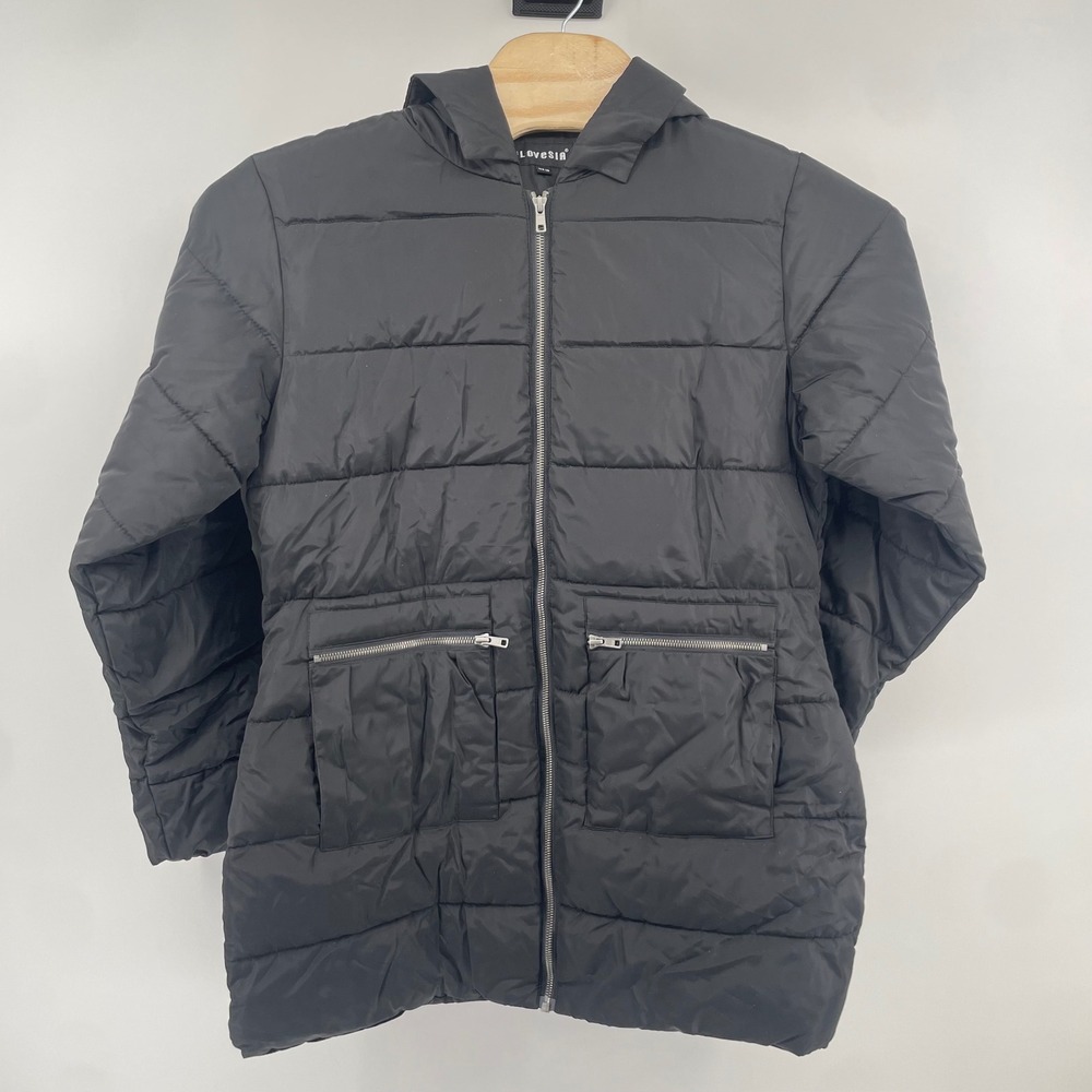 iLoveSIA Puffer Coat Women Size 10 Black Hooded Down Alternative Jacket New